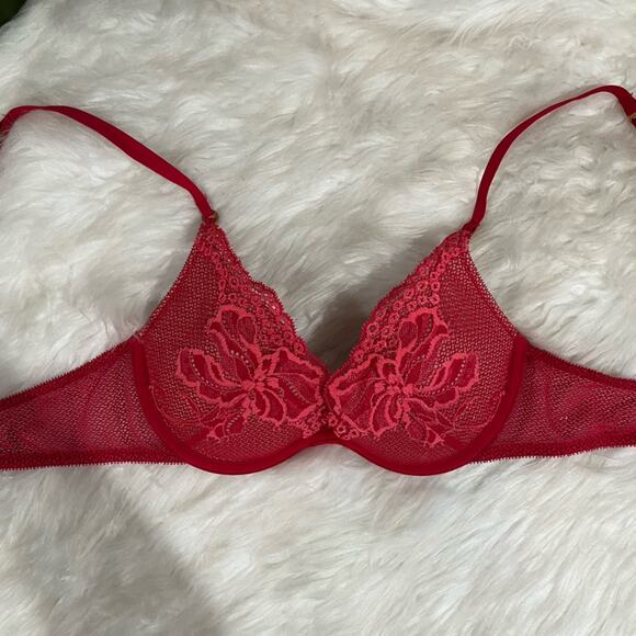 NEW Victoria’s Secret Very Sexy Floral Lace Pink Coral Padded Push Up Bra 34A - Picture 4 of 14
